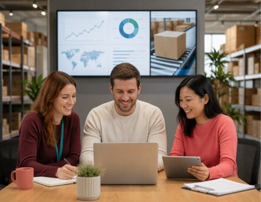 ecommerce and warehouse team working together