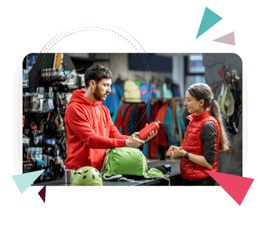 customer and seller in sports shop