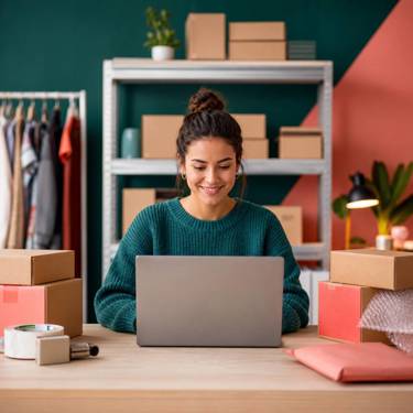 advanced shipping, woman looking at a laptop