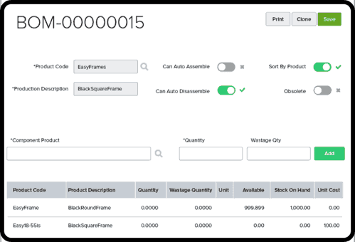 An example of how a bill of materials created using bill of materials software appears in the system