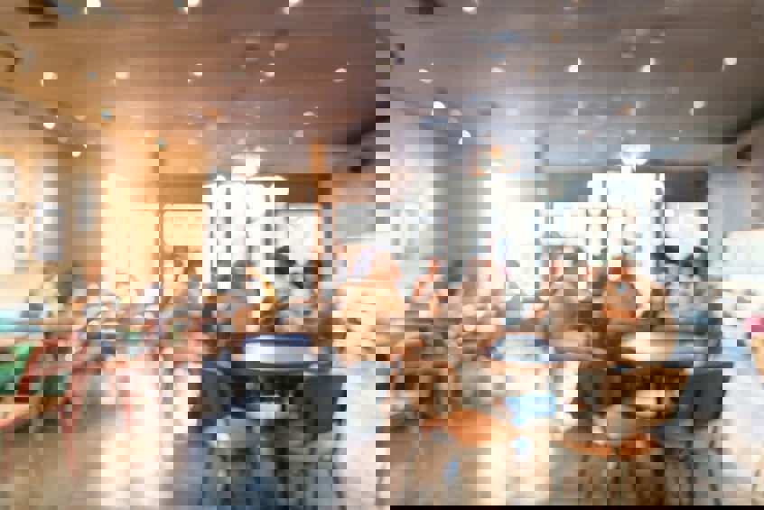 blurry photo of a coffee shop interior