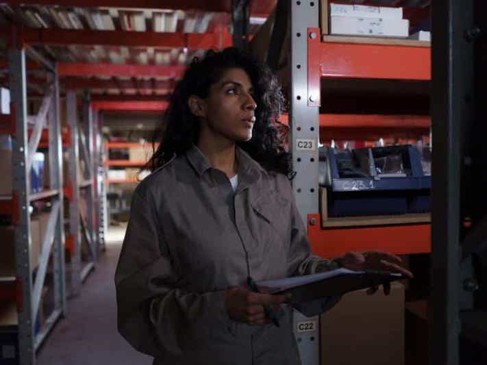 Woman in a warehouse